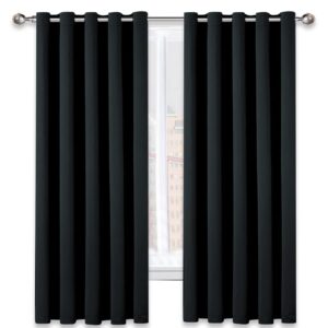 AMEHA Blackout Curtains Eyelet - Black Thermal Curtains for Bedroom 66 x 72 Inch Drop - Super Soft Window Treatments Living Room Curtain Drapes with Tiebacks