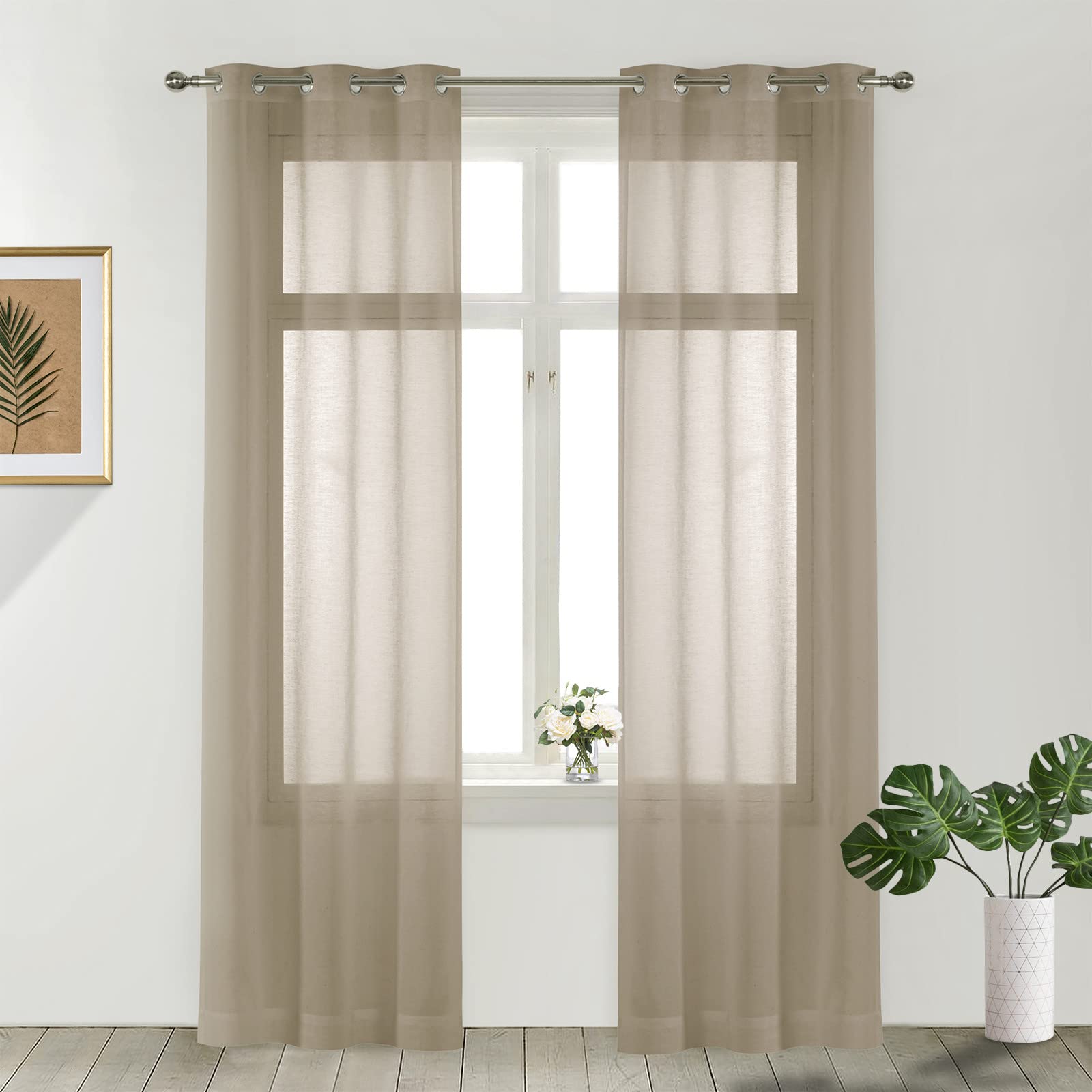 LAVANCE Net Curtains Eyelet Sheer Curtains 2 Panels 140 x 183cm Semi Transparent Volie Drapes for Bedroom Living Room Balcony Window Decorations