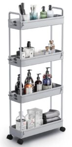 SOLEJAZZ 4-Tier Storage Trolley Cart Slide-out Slim Rolling Utility Cart Mobile Storage Shelving Organizer for Kitchen