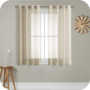 MRTREES Voile Curtains 54 Drop 2 Panels Faux Linen Eyelet Short Sheer Curtain Panel for Bedroom Living Room Patio Door 55x54 Drop 140cm x 137cm Biscu