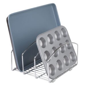 mDesign Kitchen Bakeware Organiser - Steel Baking Tray Rack and Cutting Board Holder - Ideal Kitchen Storage Solution - Chrome Finish