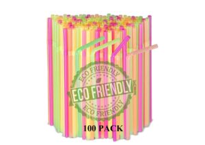 KITCHEE Biodegradable Straws eco Friendly –100-Pack Colourful Drinking Straws - Strong