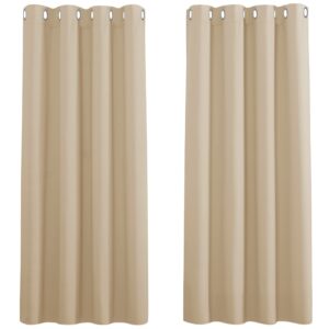 PONY DANCE Beige Thermal Curtains - Eyelet Short Cream Curtains Room Darkening & Noise Reducing Curtain Panels for Kitchen Bedroom