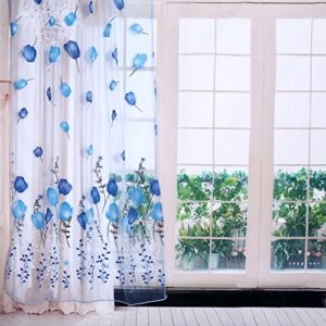 100x200 cm Colorful Tulips Printing Window Curtains Sheer Drape Tulle Draperies for Balcony Living Room Bedroom Kitchen Decorations(Blue)