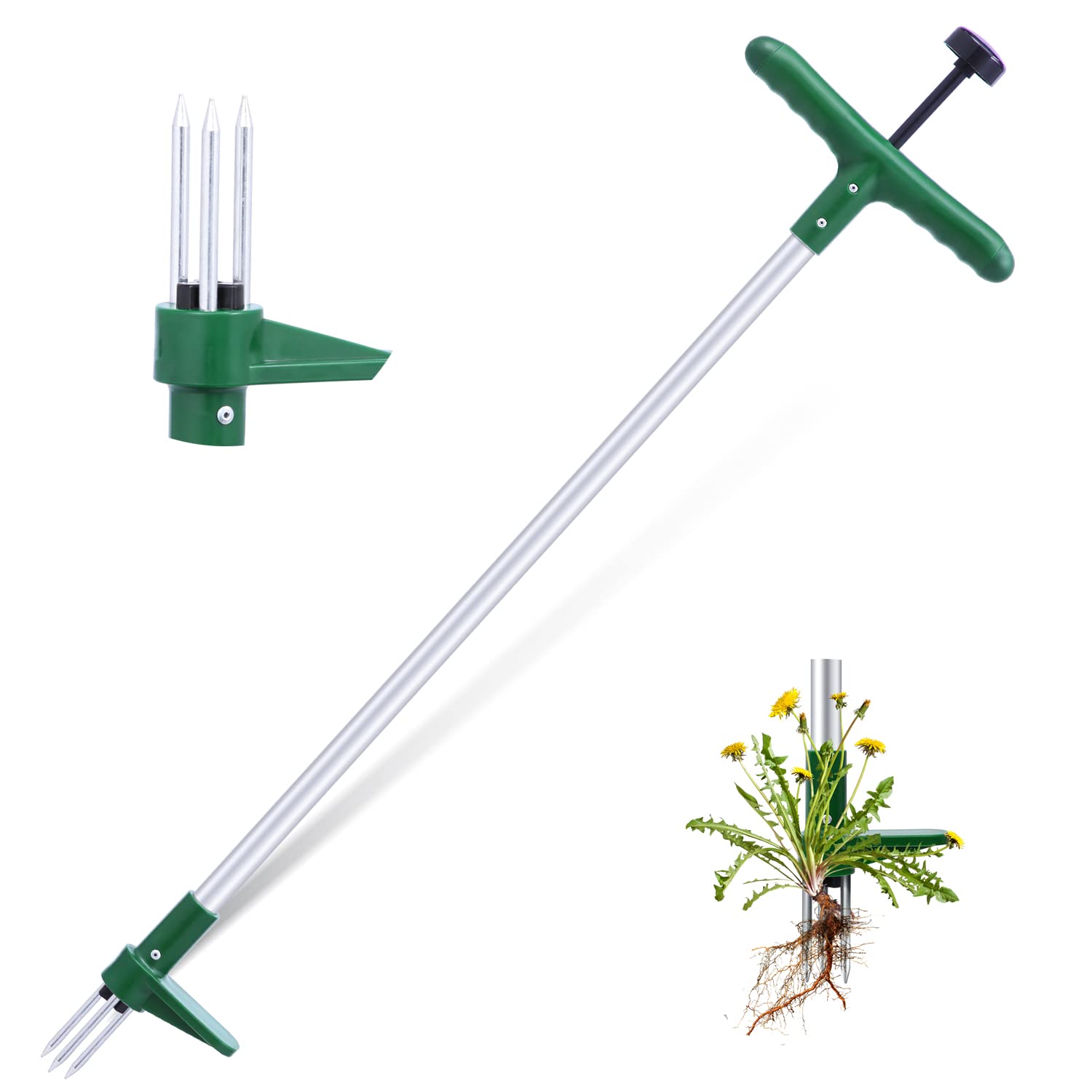 Ohuhu Weed Puller Stand Up Weeder Hand Tool with 3 Claws and Foot Pedal