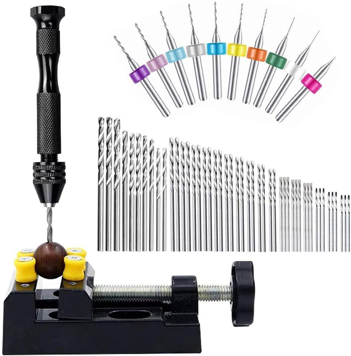 WholeFire 60 Pieces Pin Vises Hand Drill Bits