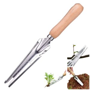 ACHANFLY Garden Weeding Tools Stainless Steel Manual Garden Tools Weed Remover Wood Handle Dandelion Hand Weed Puller Tool with Serration and Scale for Yard Farmland/Transplant/Cultivating Gadgets