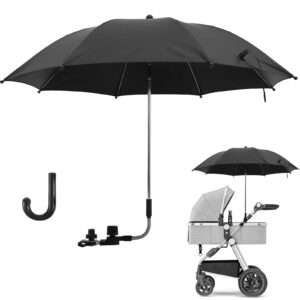 MaLng Pram Parasol Universal Baby Pram Umbrella 85cm Diameter 360° UV Protection Waterproof Baby Stroller Umbrella with Adjustable Clamp Pushchair Parasol for Pushchair Pram Buggy Stroller(Black)