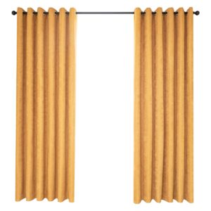 QINUO HOME Faux Linen Curtains 66 x 72 - Modern Ring Top Gold Curtains for Bedroom