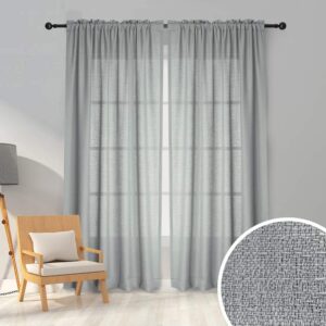 Melodieux 2 Panel Faux Linen Voile Net Curtains Semi Sheer Rod Pocket Drapes for Bedroom