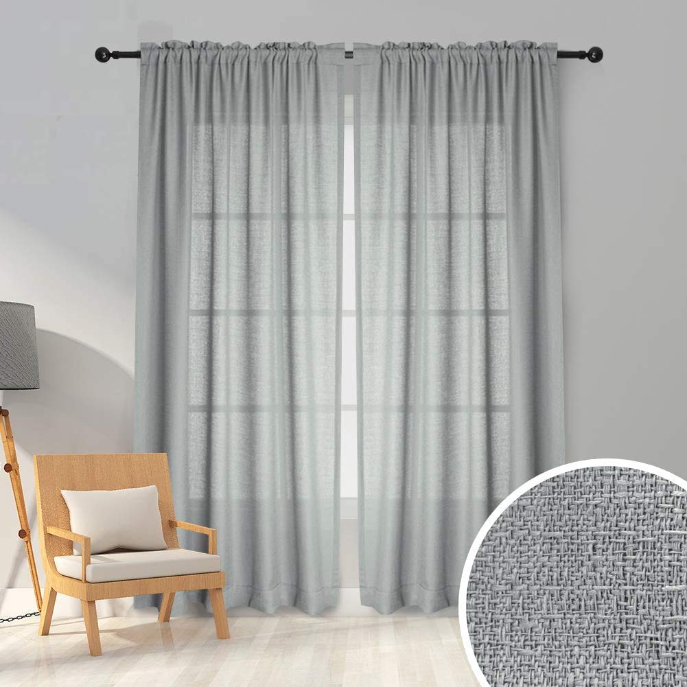 Melodieux 2 Panel Faux Linen Voile Net Curtains Semi Sheer Rod Pocket Drapes for Bedroom