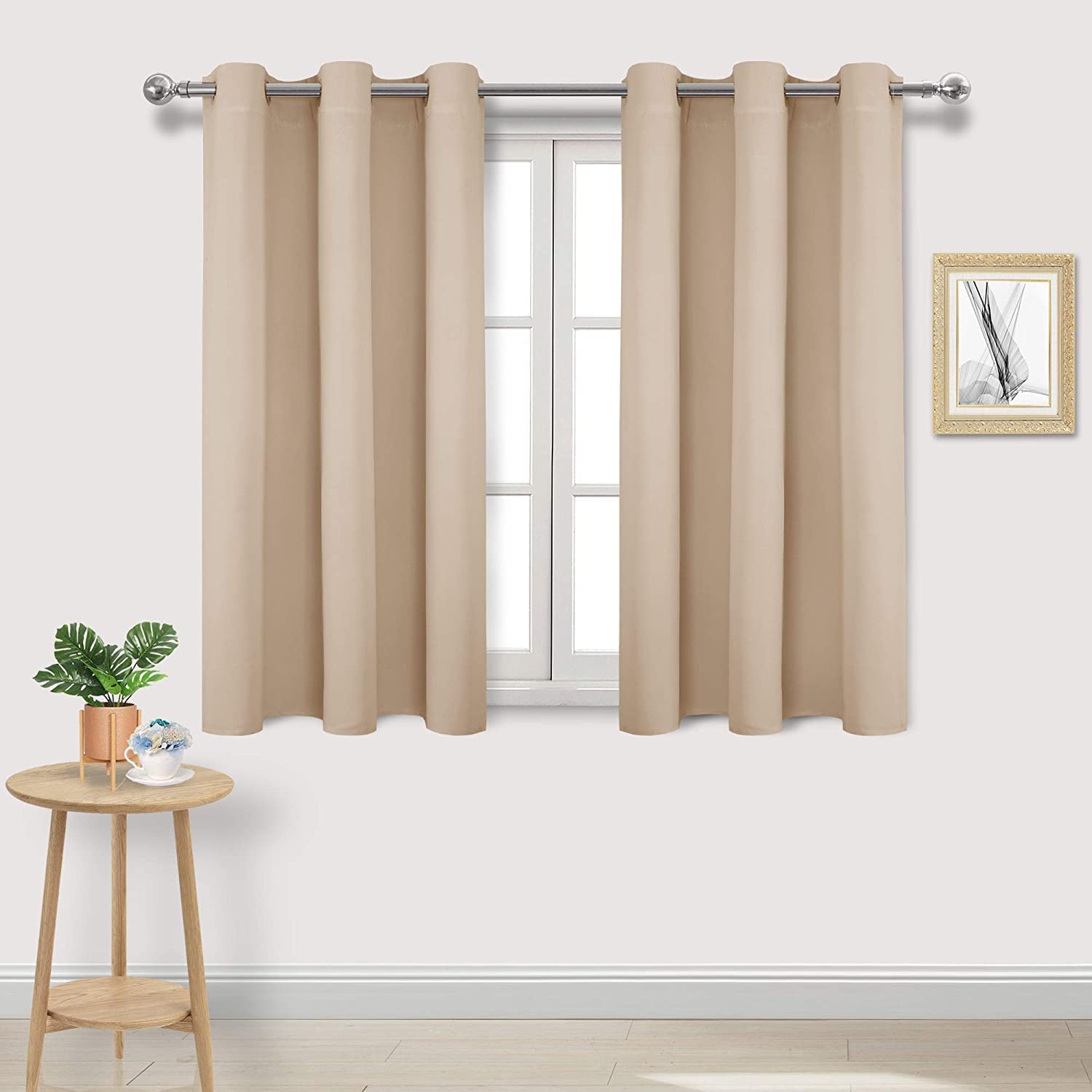 DWCN Blackout Curtains for Bedroom - Thermal Insulated Light Blocking Eyelet Window Curtains for Living Room 46 x 54 inch Length,Beige,2 Panels