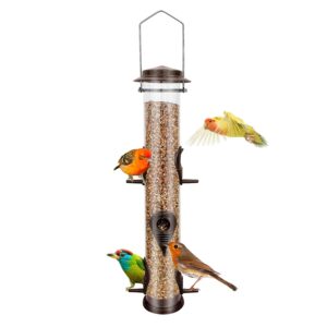 Urban Deco Metal Bird Feeder Tube Hanging Feeders Wild Bird Seed Feeder Heavy Duty Metal 6 Port Bird Feeders with Steel Hanger Weatherproof and Water Resistant Great for Attracting Birds (Coffee)