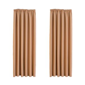 Aspire Homeware Blackout Curtains Pencil Pleat Beige Curtains for Bedroom - Super Soft Thermal Insulated Living Room Tape Top Thermal Curtain with Tie Backs 66x54 inch Drop Two Panels