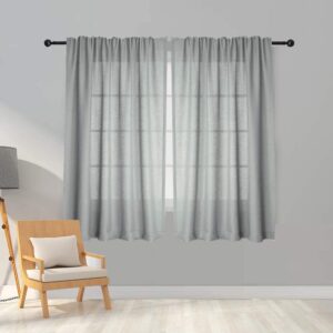 Melodieux 2 Panel Faux Linen Voile Net Curtains Semi Sheer Rod Pocket Drapes for Bedroom