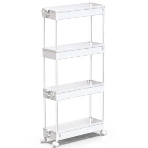 SPACEKEEPER Storage Trolley 4-Tier Slim Storage Cart Slide Out Rolling Utility Cart Mobile Shelving Unit Trolley Organizer Cart for Kitchen Bathroom Laundry Office