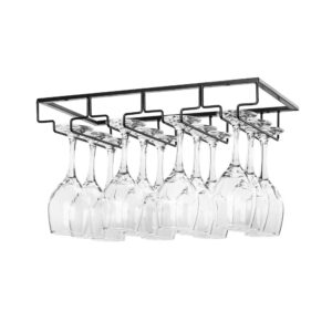 Wine Glass Rack Under Cabinet - Stemware Holder Metal Wine Glass Organizer Glasses Storage Hanger for Bar Kitchen Black 4 Rows