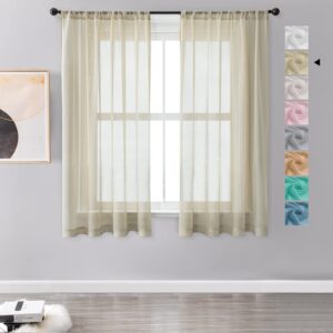 MRTREES Voile Beige Curtains 48 Inch Drop 2 Panels Voile Curtain Panel Rod Pocket for Door Bedroom Kitchen 55x48 Inch Drop Short Sheer Curtains 140cm x 122cm