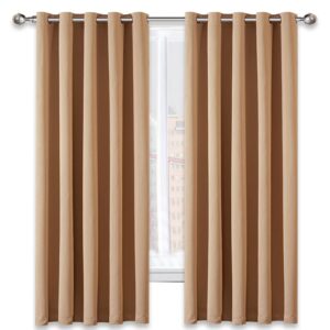 AMEHA Blackout Curtains for Bedroom - Beige Eyelet Curtains Living Room 54 Inch Drop Thermal Insulated Super Soft Black Out Kitchen Curtain & Drapes with Tiebacks Pair Panels 46" x 54"