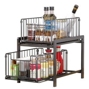 YunNasi Under Sink Storage 2-Tier Pull Out Sliding Basket for Cabinet Kitchen Cupboard Organiser Detachable Metal Storage Rack for Bathroom (Regular
