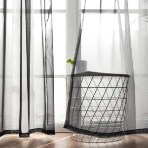 MIULEE 2 Panels Solid Color Sheer Window Curtains Smooth Elegant Window Voile Panels/Drapes/Treatment for Bedroom Living Room 55''W x 63''L Black