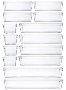 14 Pcs Clear Plastic Drawer Organiser Trays Desk Versatile Kitchen Drawer Organiser Storage Tray for Makeup Bedroom Office