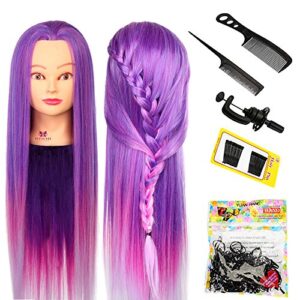 Neverland Beauty 26 Inches 100% Synthetic Purple Fiber Hair Hairdressing Training Head Manikin Doll Head with Clamp Stand Practice Mannequin + Hair Styling Tool