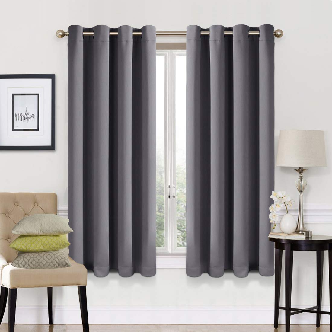 EASELAND Blackout Curtains 2 Panels Set Thermal Insulated Window Treatment Solid Eyelet Darkening Curtain for Living Room Bedroom Nursery
