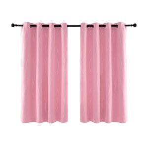 Anjee Eyelet Thermal Insulated Blackout Curtains and Drapes Wave Line with Dots Printed for bedroom living room Children's room Two Matching Tie Backs 46 x 54 inch Pink