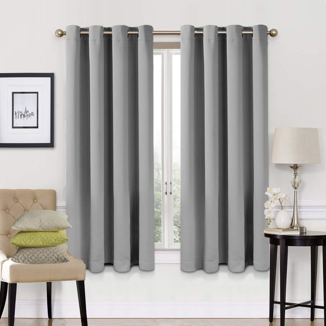 EASELAND Blackout Curtains 2 Panels Set Thermal Insulated Window Treatment Solid Eyelet Darkening Curtain for Living Room Bedroom Nursery