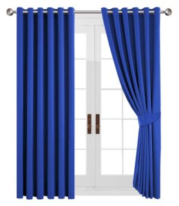 AMEHA Blackout Eyelet Curtains for Bedroom - Thermal Insulated Blue Curtains Living Room 108 inch Drop - Super Soft Window Treatment Extra Long Black Out Curtain with Tie Backs - 2 Panel