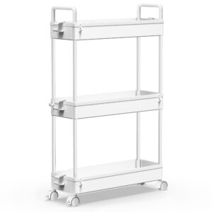 SOLEJAZZ 3-Tier Storage Trolley Cart Slide-out Slim Rolling Utility Cart Mobile Storage Shelving Organizer for Kitchen