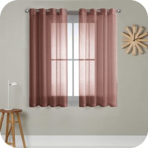 MRTREES Voile Curtains 63 Inch Drop 2 Panels Faux Linen Eyelet Sheer Curtain Panel for Bedroom Living Room Patio Door 55x63 Inch Drop 140cm x 160cm Wine Red
