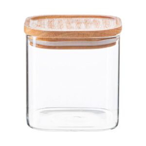 Argon Tableware Square Glass Storage Jar with Wooden Lid - Modern Contemporary Kitchen Pantry Food Canister - 680ml