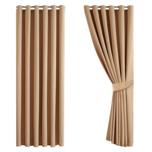 Aspire Homeware Blackout Curtains for Living Room - Black Out Eyelet Curtains for Bedroom 66 x 72 inch - Thermal Insulated Window Treatments Ring Top Beige Curtain & Drapes Pair Panel + Tiebacks