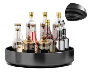 Fineget Spinning Large Metal Spice Rack Organizer for Cabinet Kitchen lazy Susan Rotating Turntable Countertop Vertical Storage Rack Self Black Single Laye