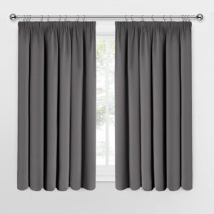 Oxford Homeware Blackout Curtains Thermal Insulated Pencil Pleat Curtains for Bedroom Living Room Window Treatments Curtains & Drapes - Energy Saving Thick Curtain with Tie Backs (W66 x L54