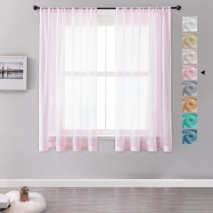 MRTREES Voile Curtains 57 Drop 2 Panels Faux Linen Rod Pocket Sheer Curtain Panel for Bedroom Living Room Patio Door 55x57 Drop 140cm x 145cm Pink