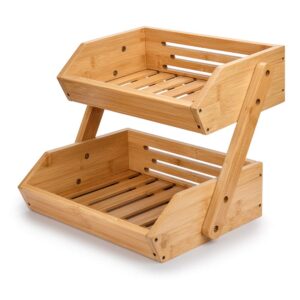 G.a HOMEFAVOR 2-Tier Bamboo Fruit Basket Bowl Holder