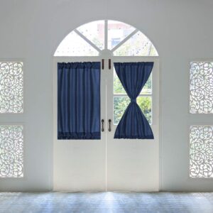 PiccoCasa Blackout French Door Curtain Panel - Blackout Door Curtain 25x40 Inches Solid Drapery with Tiebacks 2 Panels Navy Blue