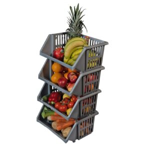 Large 4 Tier Stacking Baskets Storage Veg Rack Plastic Stackers