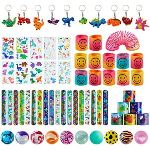 smokfon Party Bag Fillers for Kids Unisex Assorted Toys for Boys Girls Birthday Gift Rainbow Springs Slap Bands Kids Tattoos Bouncy Balls Keychains