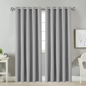 AMEHA Blackout Curtains for Living Room – Light Grey Eyelet Curtains Bedroom 46 x 54 inch Drop Super Soft Thermal Insulated Curtain Drapes with matching Tiebacks - 2 Panel