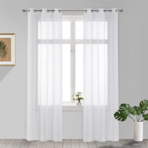 LAVANCE Net Curtains Eyelet Sheer Curtains 2 Panels 140 x 183cm Semi Transparent Volie Drapes for Bedroom Living Room Balcony Window Decorations