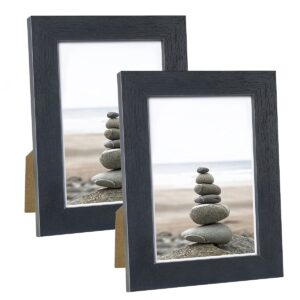 NUOLAN 6X4 Photo Picture Frame Black Wood Pattern Set of 2 -Real Glass Front (EU-NL-6X4-BK)