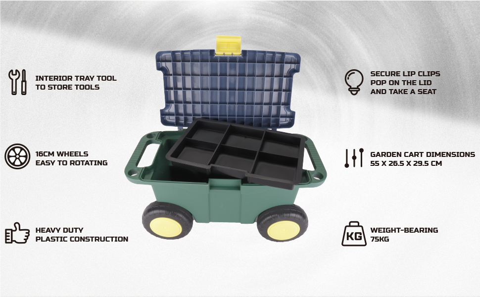 Bluemars Rolling Sit On Garden Tool Storage Cart Tool Set
