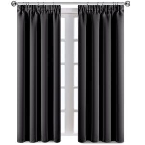 AMEHA Grey Blackout Curtains for Living Room - Pencil Pleat Bedroom Curtains & Drapes Window Treatments Super Soft Black Out Thermal Curtain with Tiebacks 66 x 54 Drop Inch 2 Panels