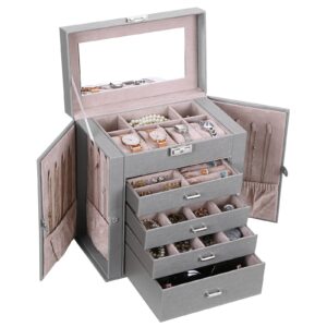 ANWBROAD Jewellery Organiser Box for Women Large Jewellery Box Mirrored and Lockable Jewellery Organiser for All Your Jewellery Necklaces Rings Earrings Bracelets Watches Jewellery Case JJB003H