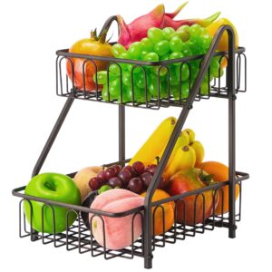 Fruit Bowls 2 Tier Fruit Rack Fruit Basket Veg Rack Metal Storage Rack Keeps Fruits and Veg Fresh