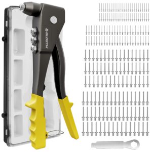 BLOSTM Pop Rivet Gun Kit - Full 200 Rivet Set with Pop Riveter & Carrying Case Containing 200 Rivets in 4 Sizes 2.4mm 3.2mm 4mm 4.8mm for Metal